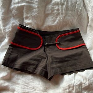 zara micro shorts brown and scarlet detail